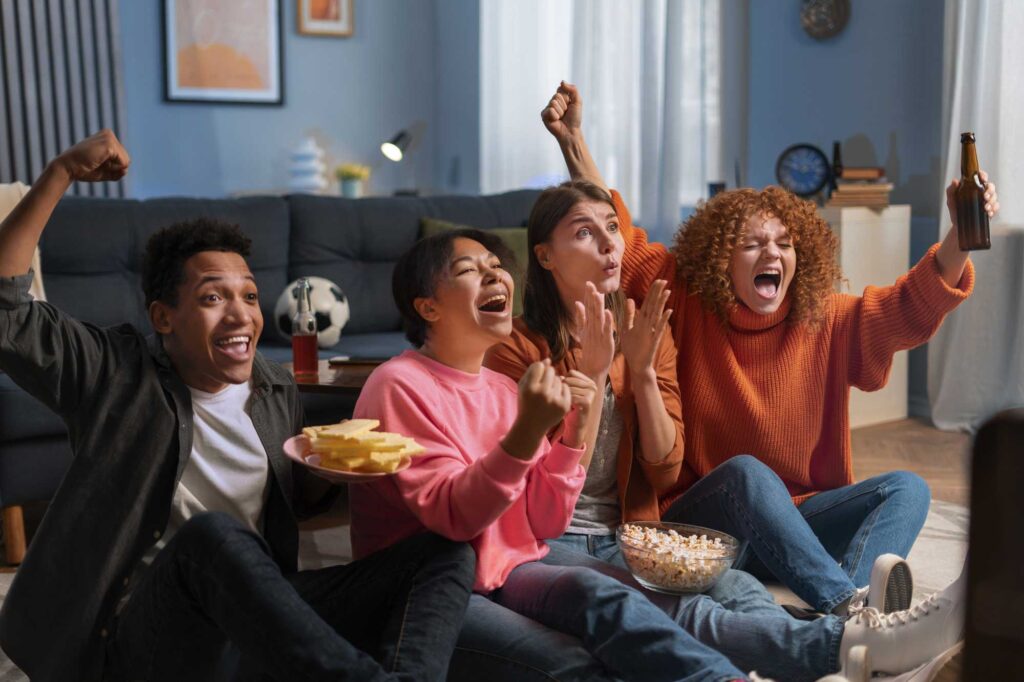 side view friends spending time together